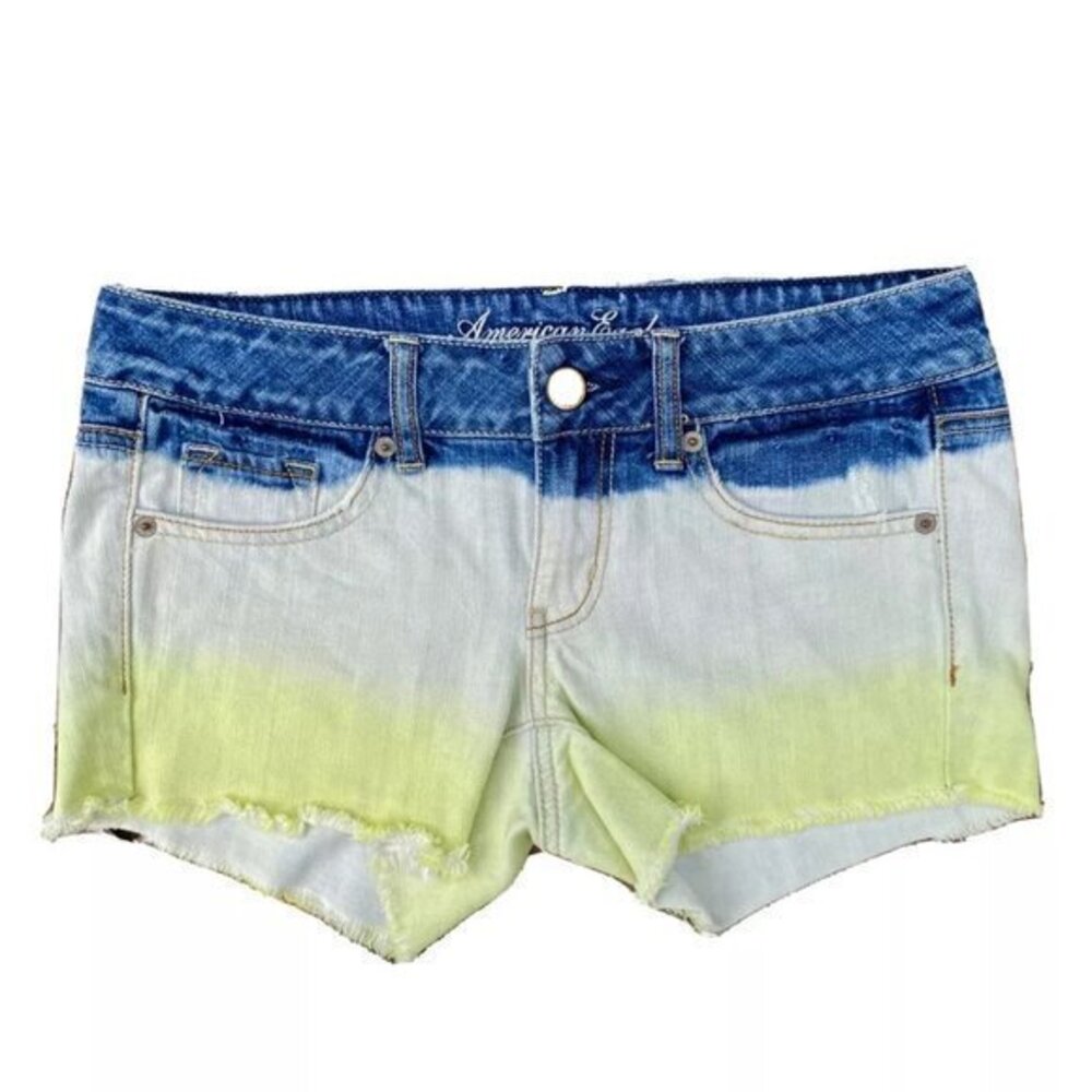 American Eagle Ombré Denim Jean Cutoff Shorts Women's Size 4 Blue and Yellow